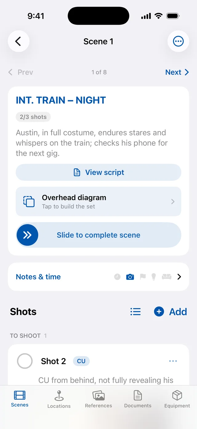 A scene's shots on iPhone