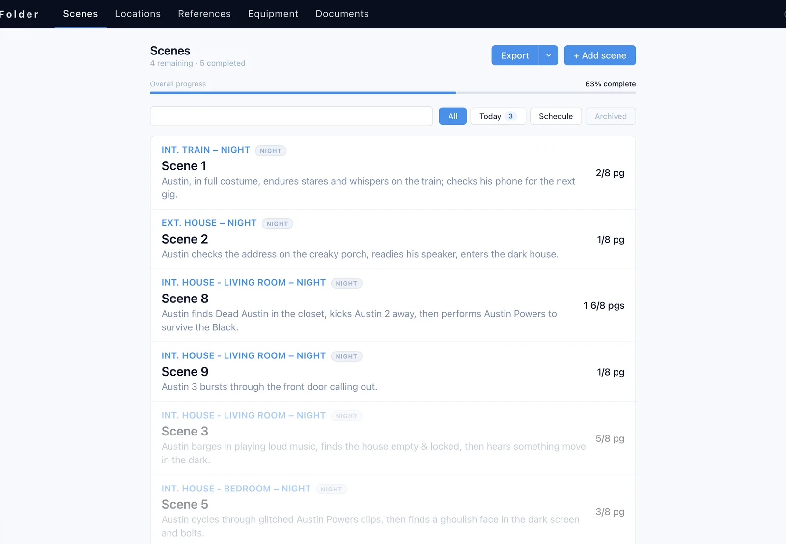 The scene list